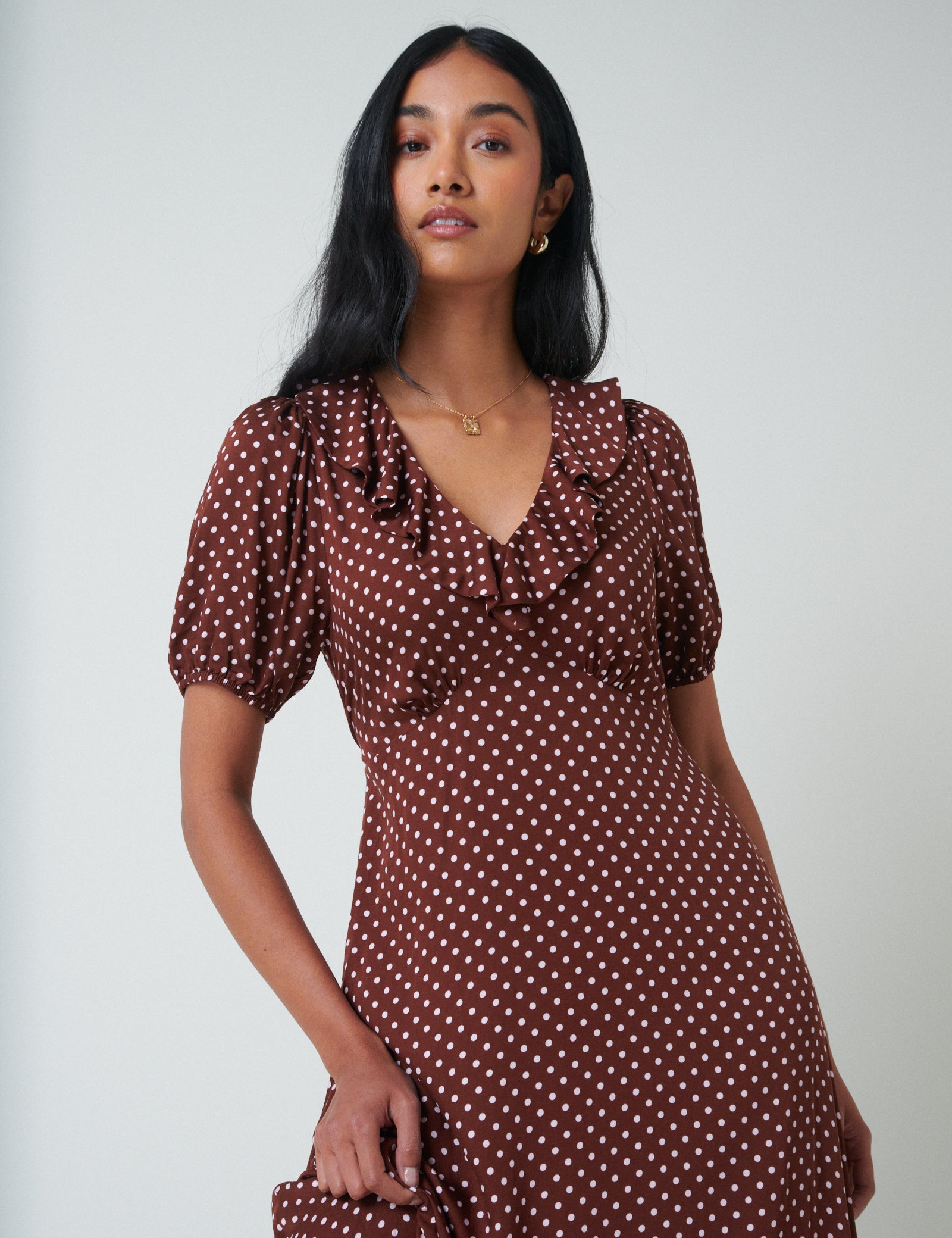 princess polly baby blue dress Nellie Maxi Dress Brown Polka Dot